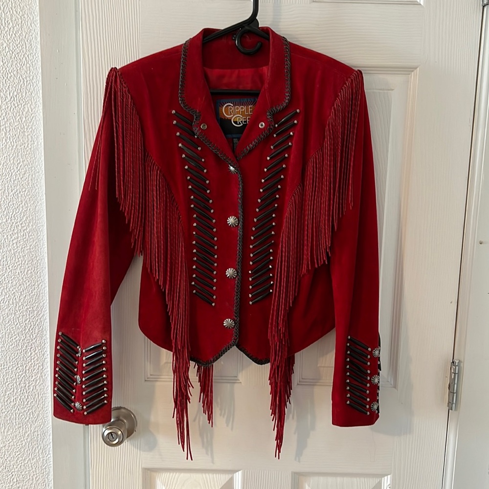 Cripple Creek woman’s red fringe jacket size M